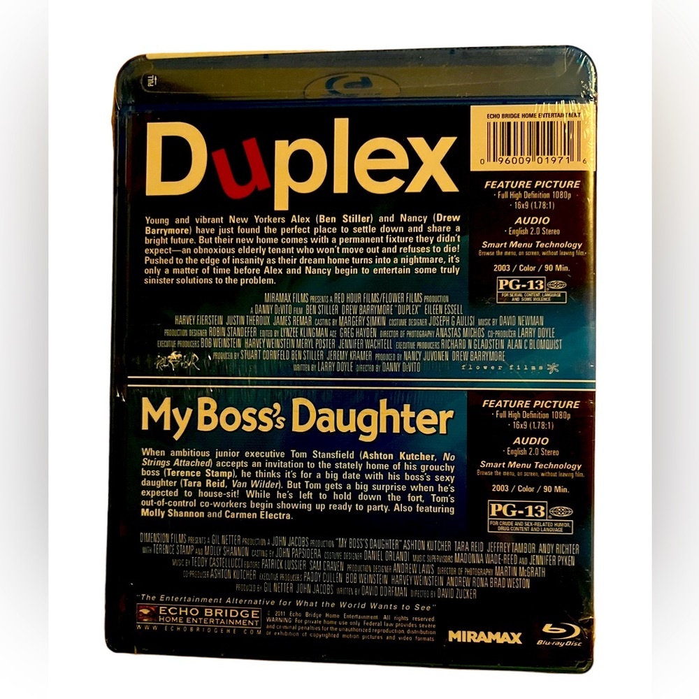 BLU-RAY DOUBLE FEATURE PG-13 “DUPLEX”AND “MY BOSS’S DAUGHTER” NEW FACTORY SEALED - Picture 2 of 2